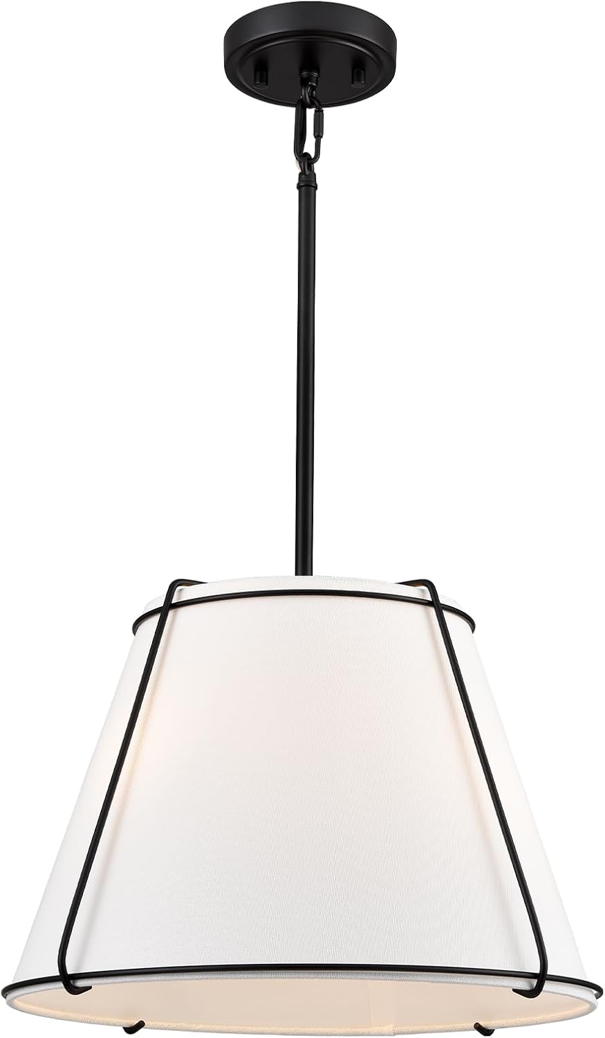 White Linen Drum Black Pendant Light