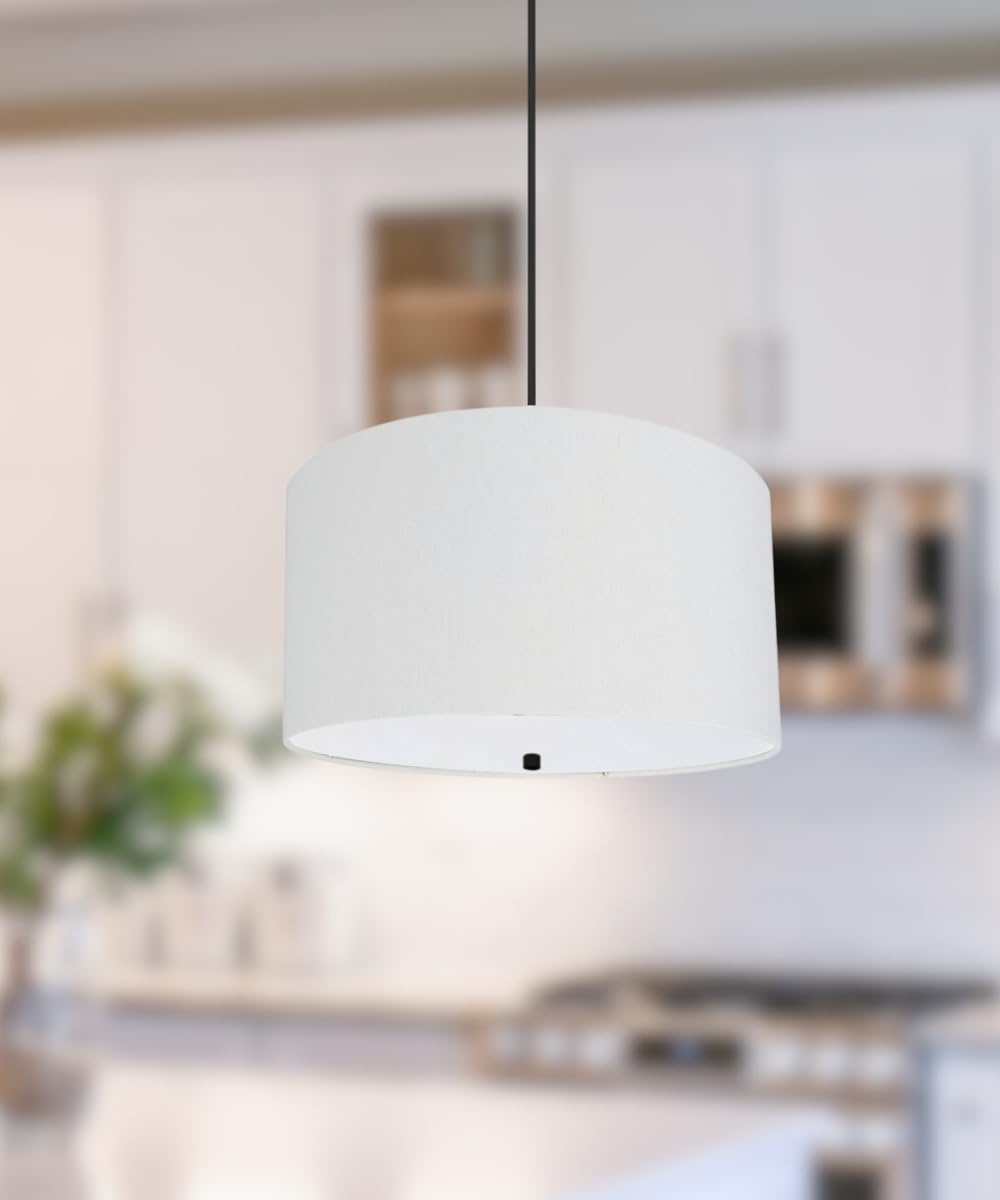 White Linen Drum Pendant Light