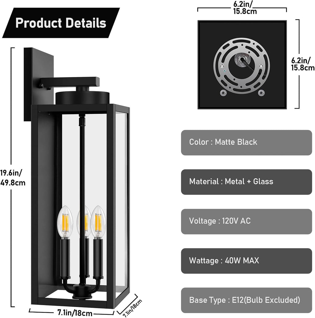 20in Black Outdoor Wall Lanterns 2 Pack