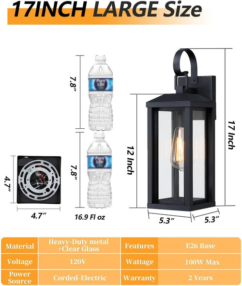 17" Farmhouse Black Wall Lanterns 2 Pack