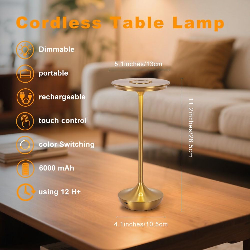 Gold Rechargeable Cordless Table Lamps Set