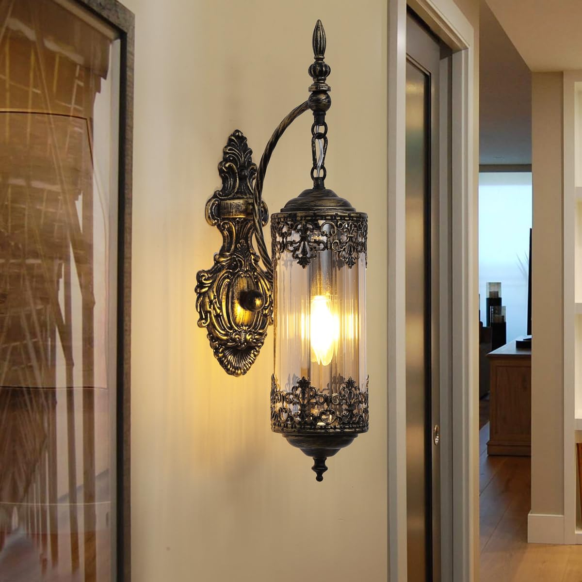 Rustic Black Brushed Gold Farmhouse Wall Light