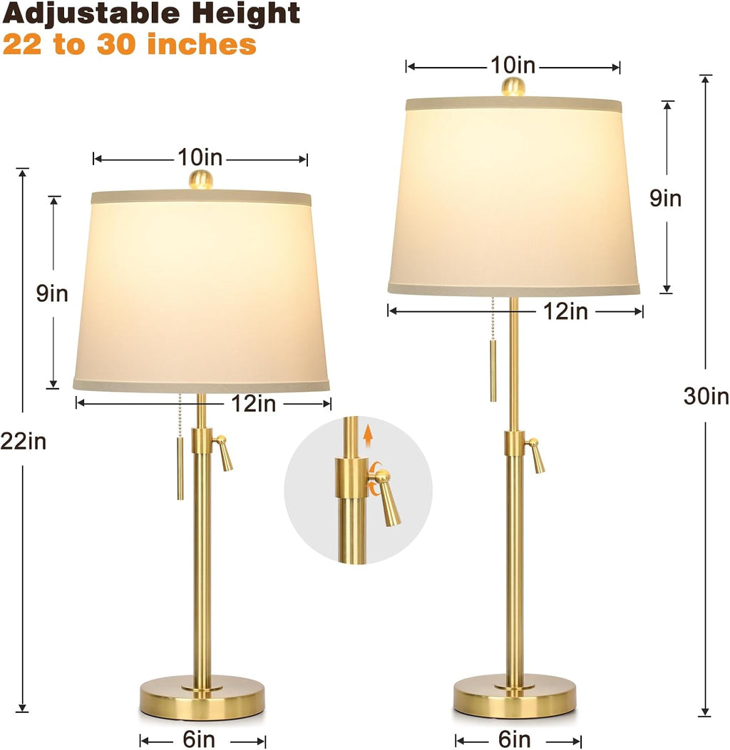 Gold White Shade Table Lamps Set