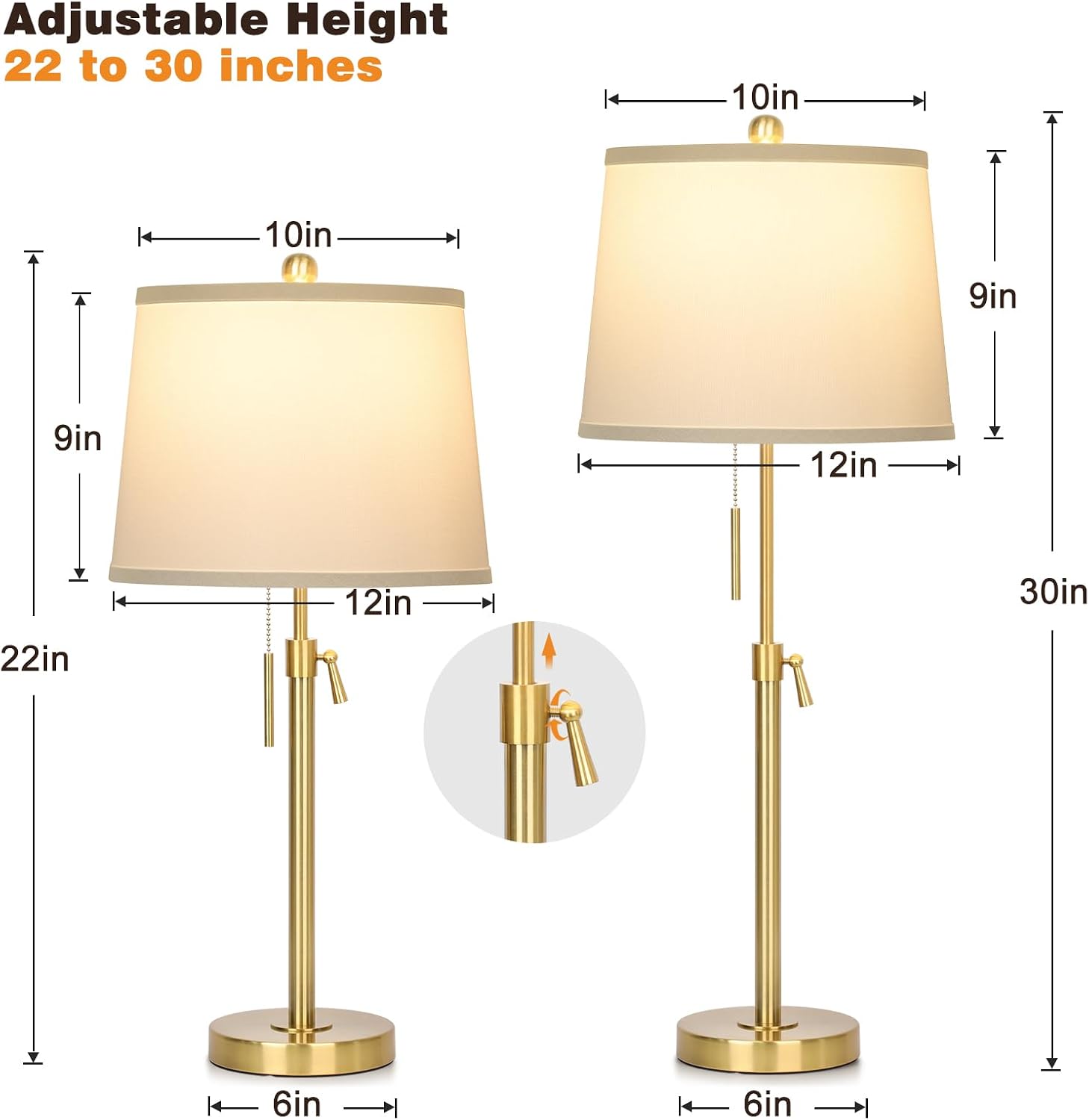 Gold White Shade Table Lamps Set