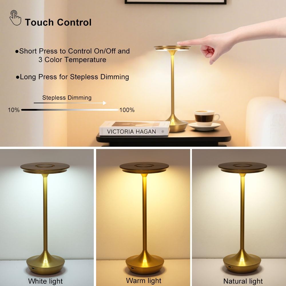 Gold Rechargeable Cordless Table Lamps Set
