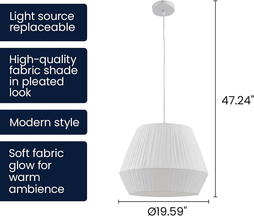 White Fabric Drum Pendant Lamp Shade