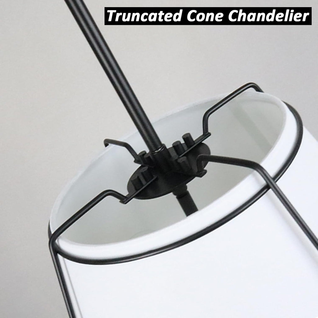 White Linen Drum Black Pendant Light