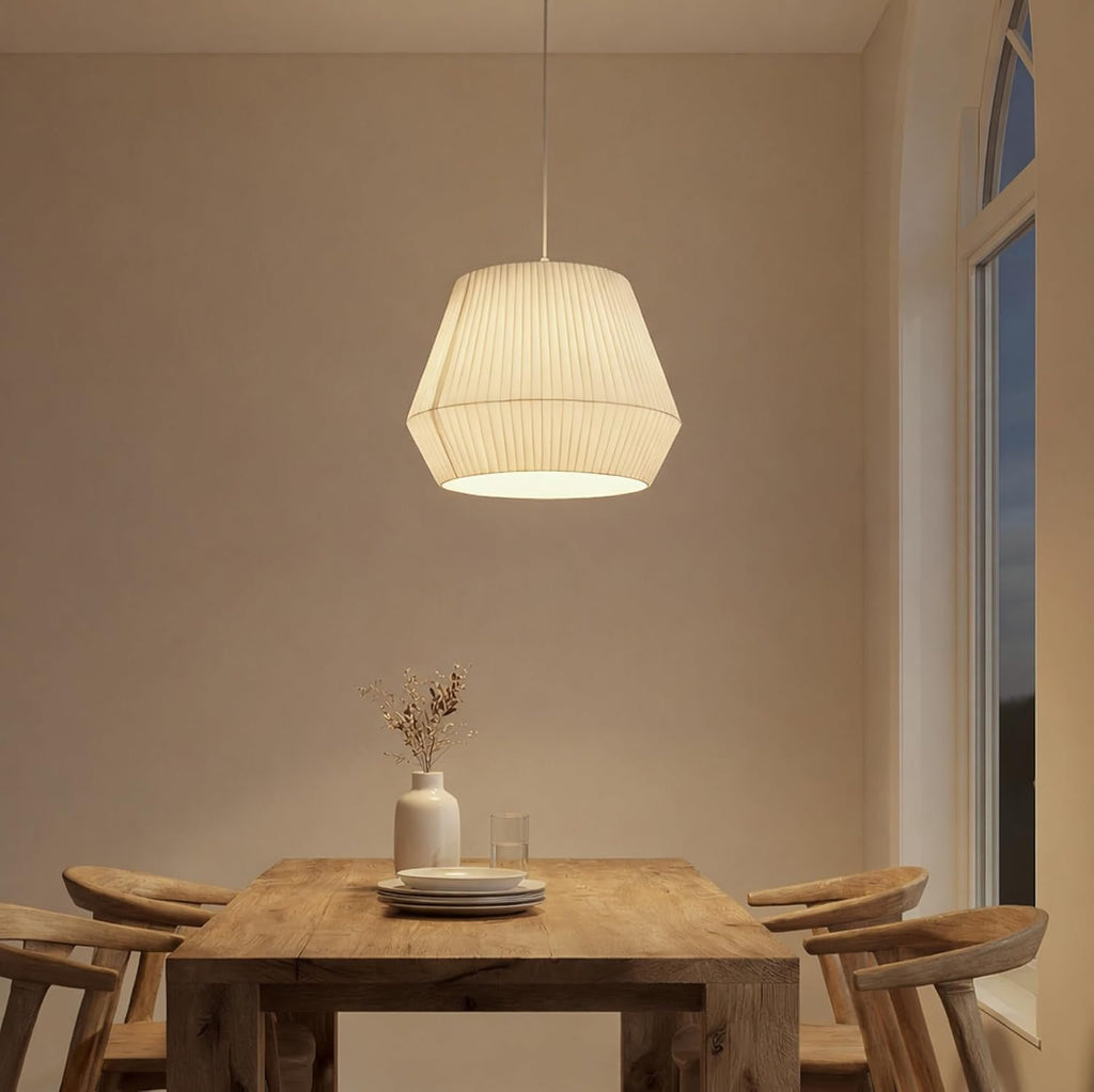 White Fabric Drum Pendant Lamp Shade
