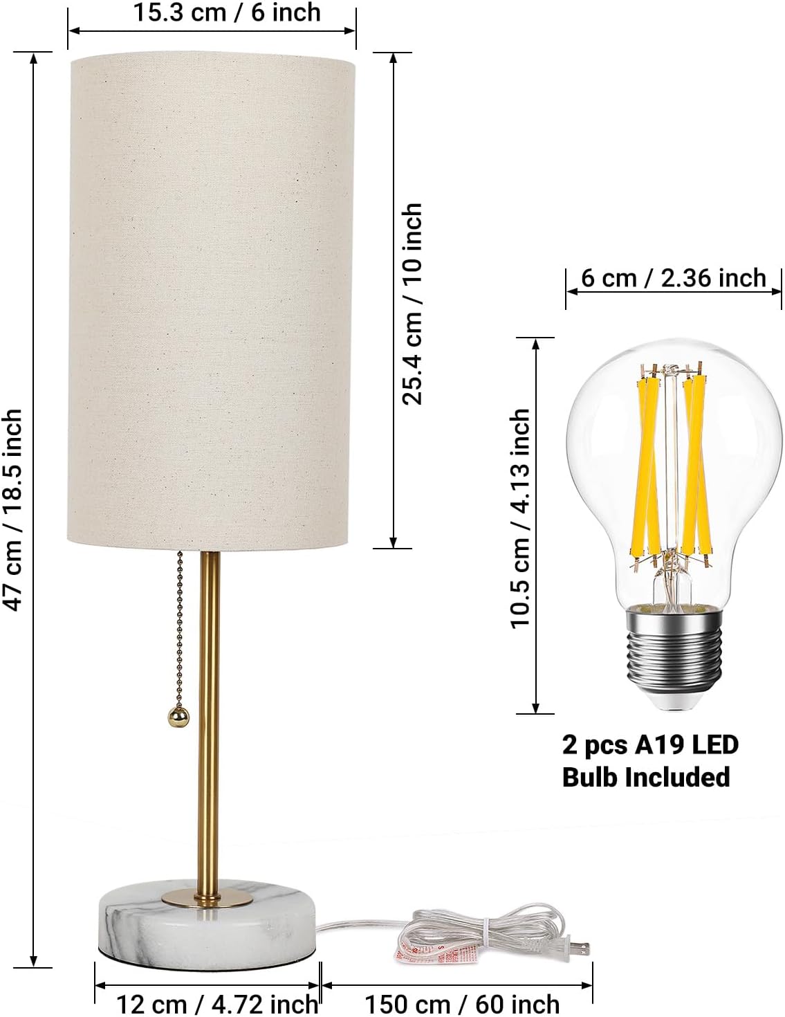 Marble Base Linen Table Lamps Set