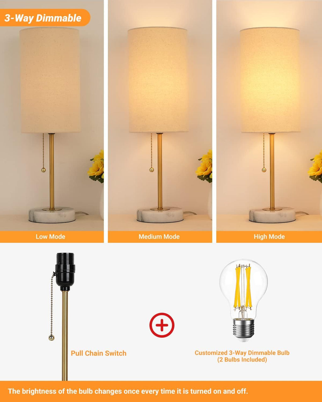 Marble Base Linen Table Lamps Set