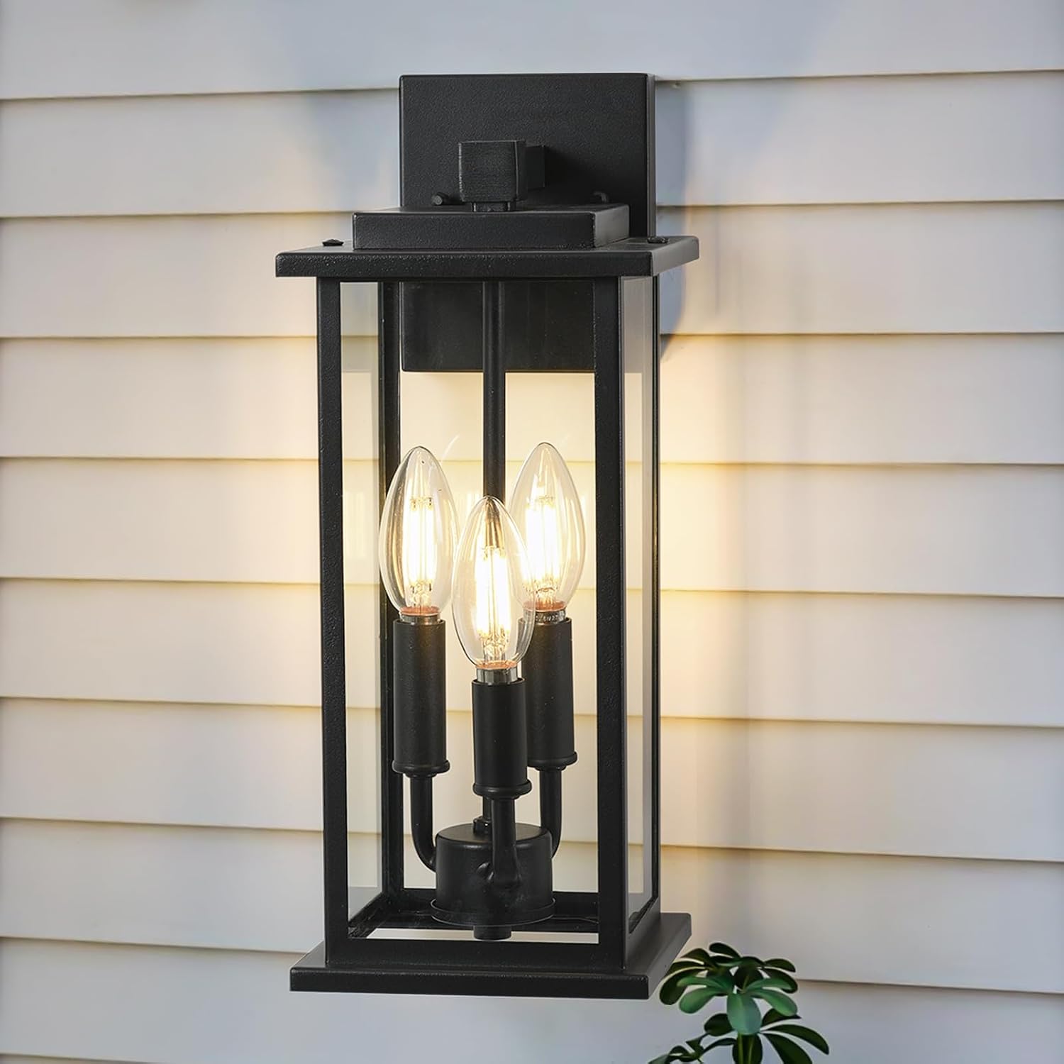 15" 3-Light Black Outdoor Wall Lantern