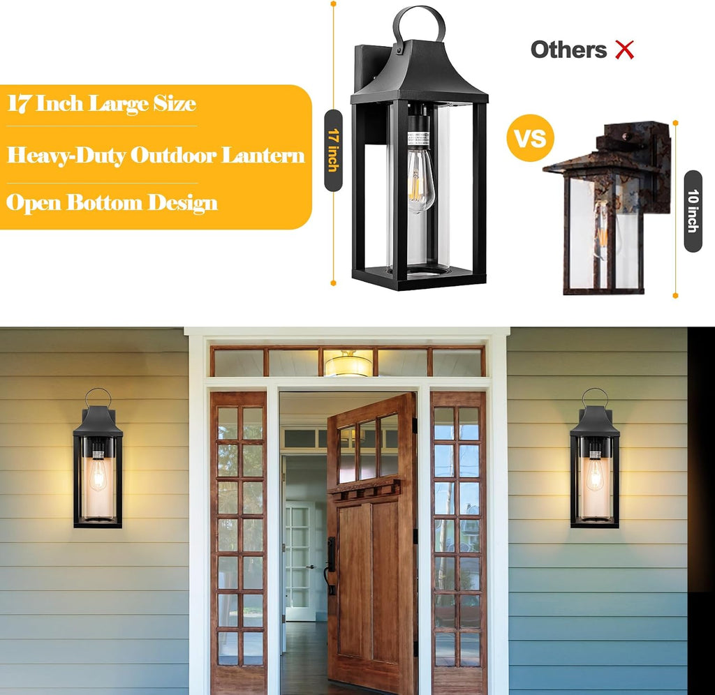 17" Black Cylindrical Glass Outdoor Wall Lantern