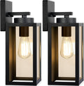 Matte Black Glass Outdoor Wall Lanterns 2 Pack