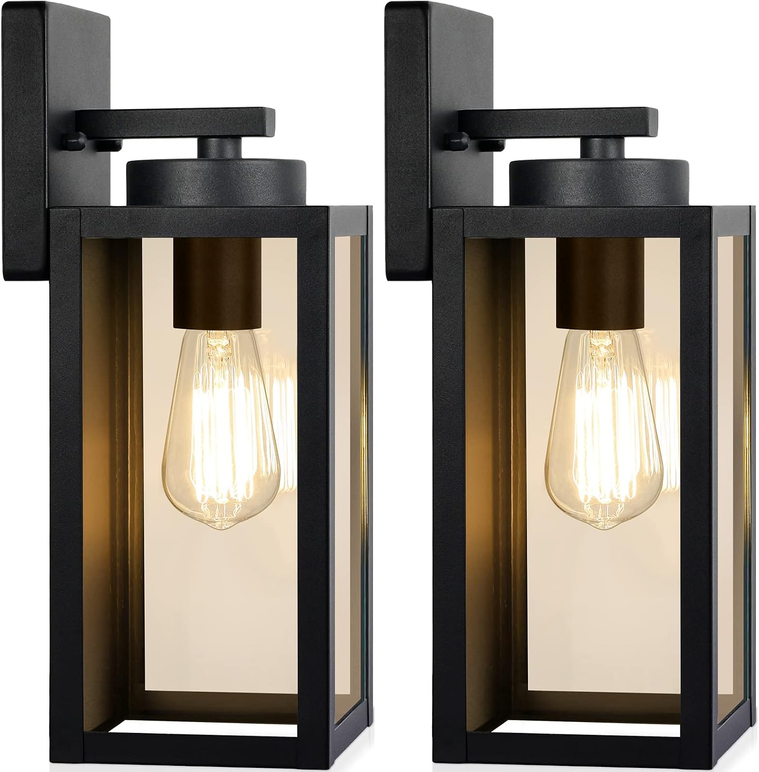 Matte Black Glass Outdoor Wall Lanterns 2 Pack