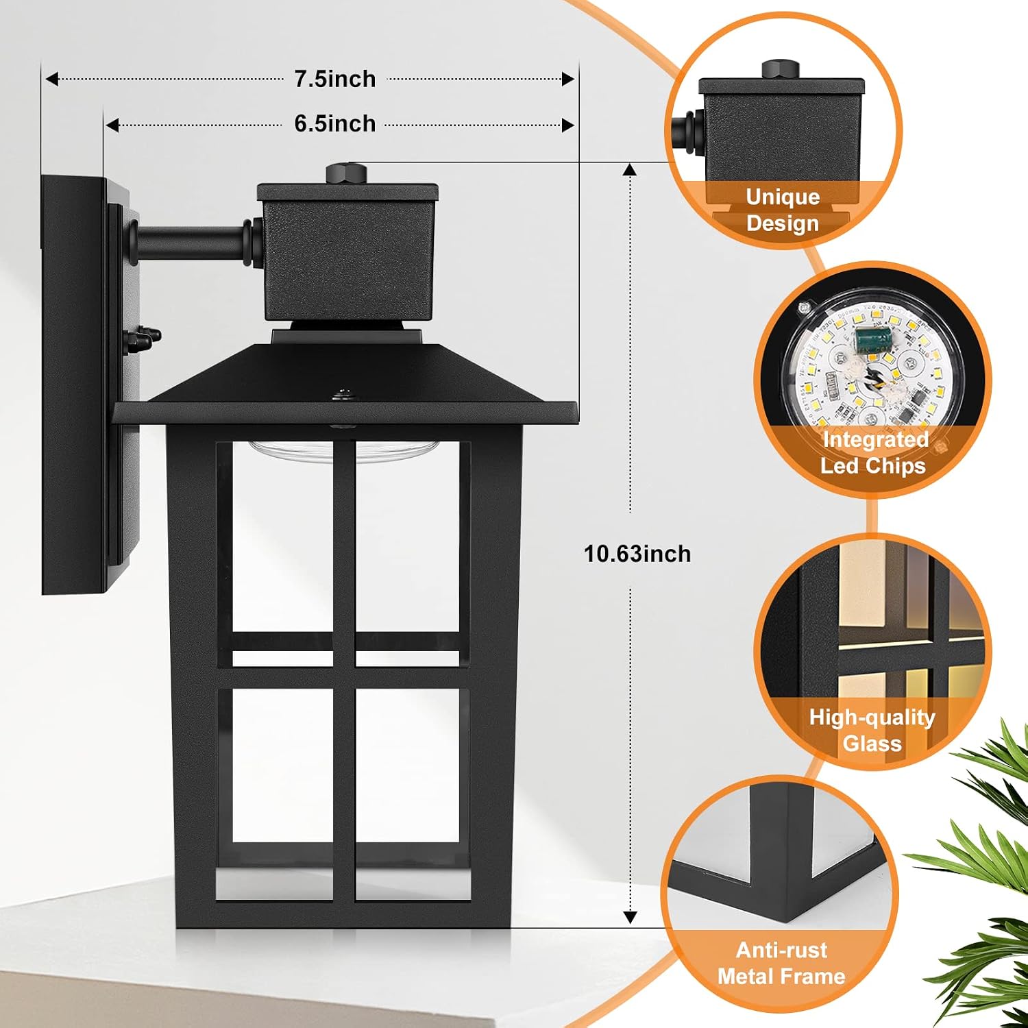 LED Black Outdoor Wall Lantern 1 Pack
