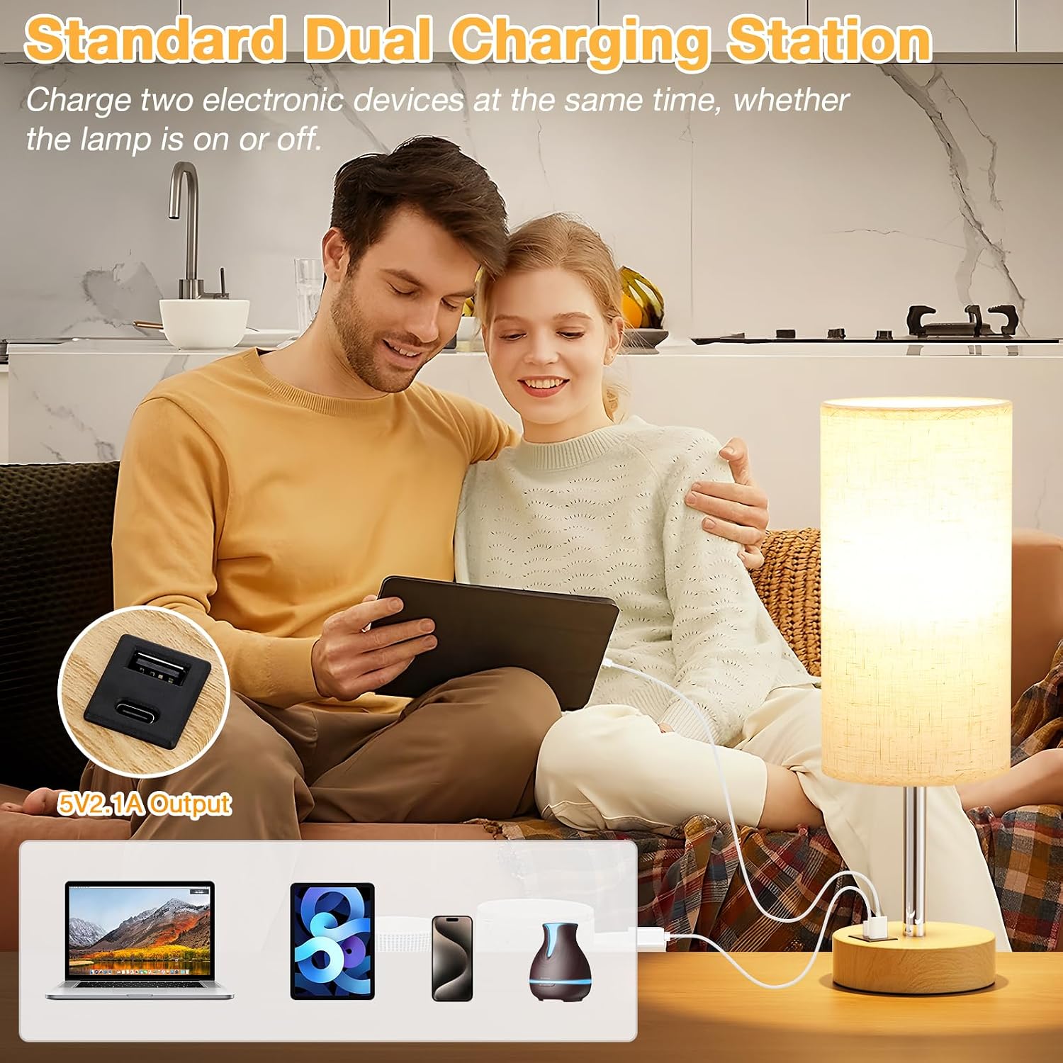 Dicoool Wood USB Touch Table Lamp