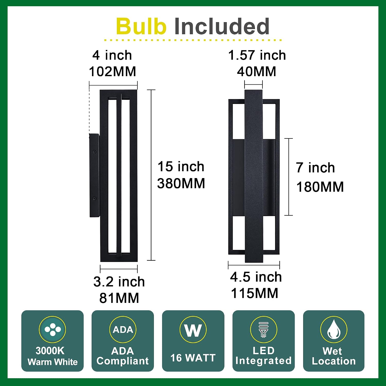 Black Square Outdoor LED Wall Light