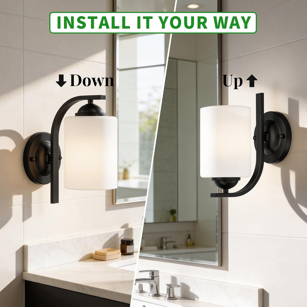 Matte Black Glass Farmhouse Wall Sconces