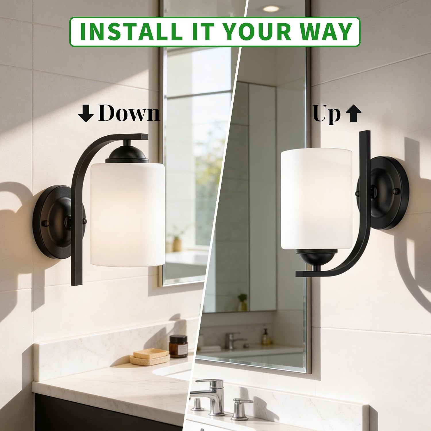 Matte Black Glass Farmhouse Wall Sconces