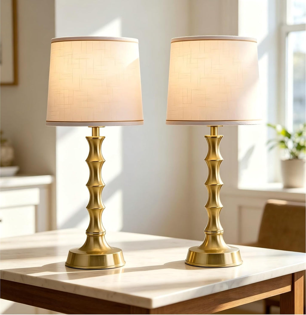 Gold Linen Table Lamps Set