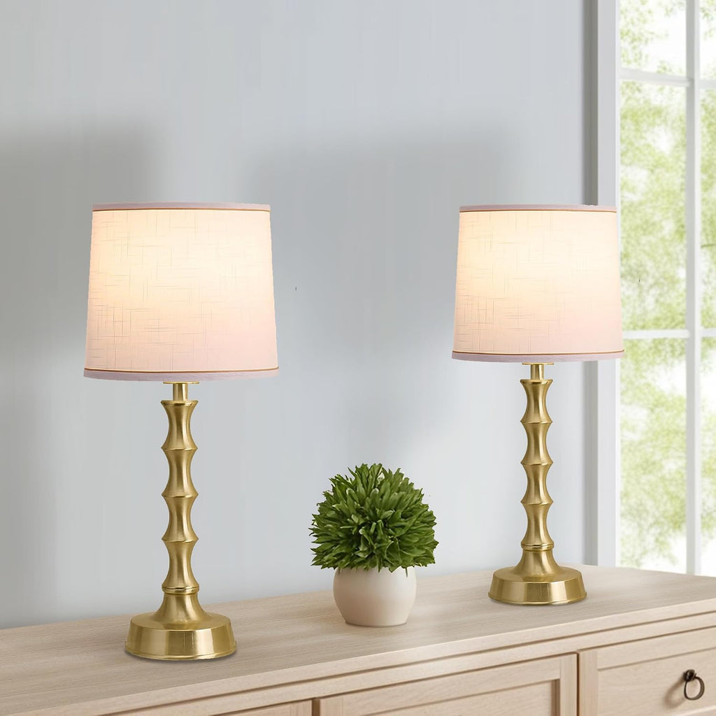 Gold Linen Table Lamps Set