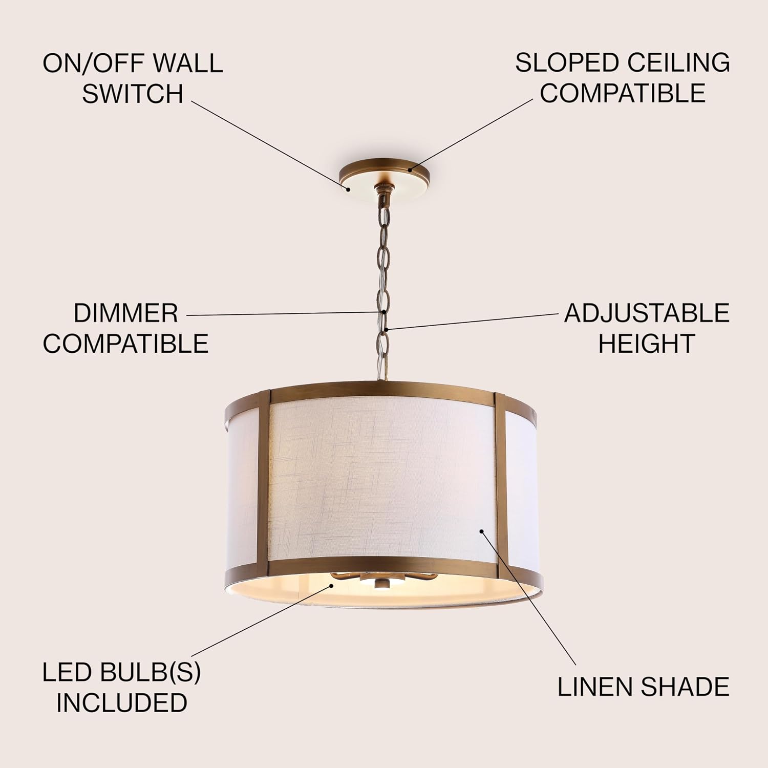 Gold White Linen Pendant Light