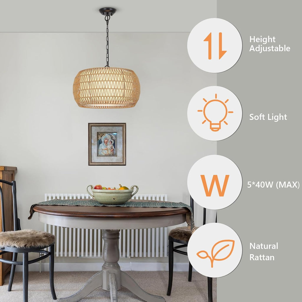 Rattan Boho Farmhouse Chandelier Light