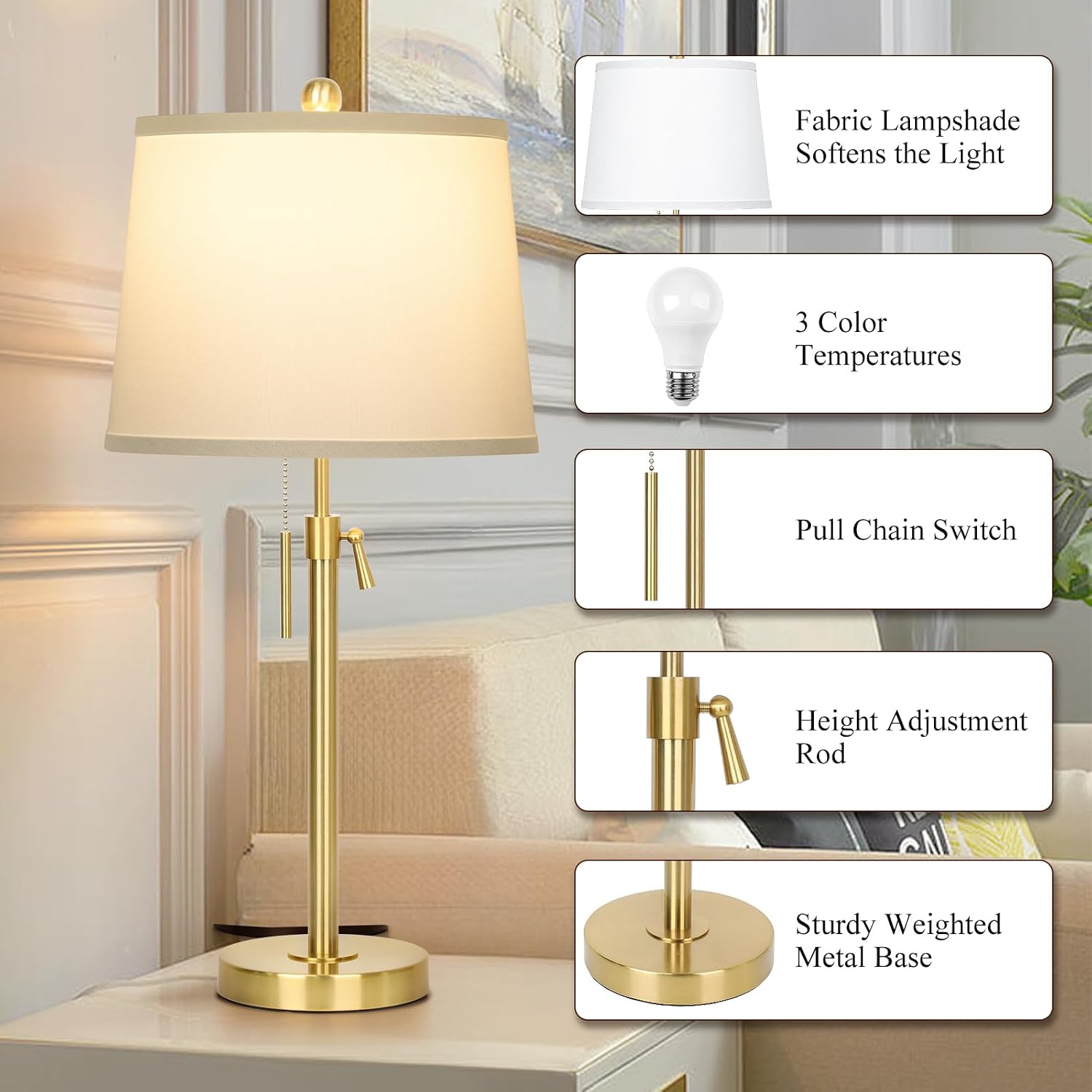 Gold White Shade Table Lamps Set