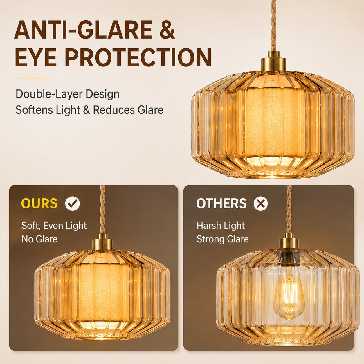 Gold Amber Glass Plug-in Pendant Light