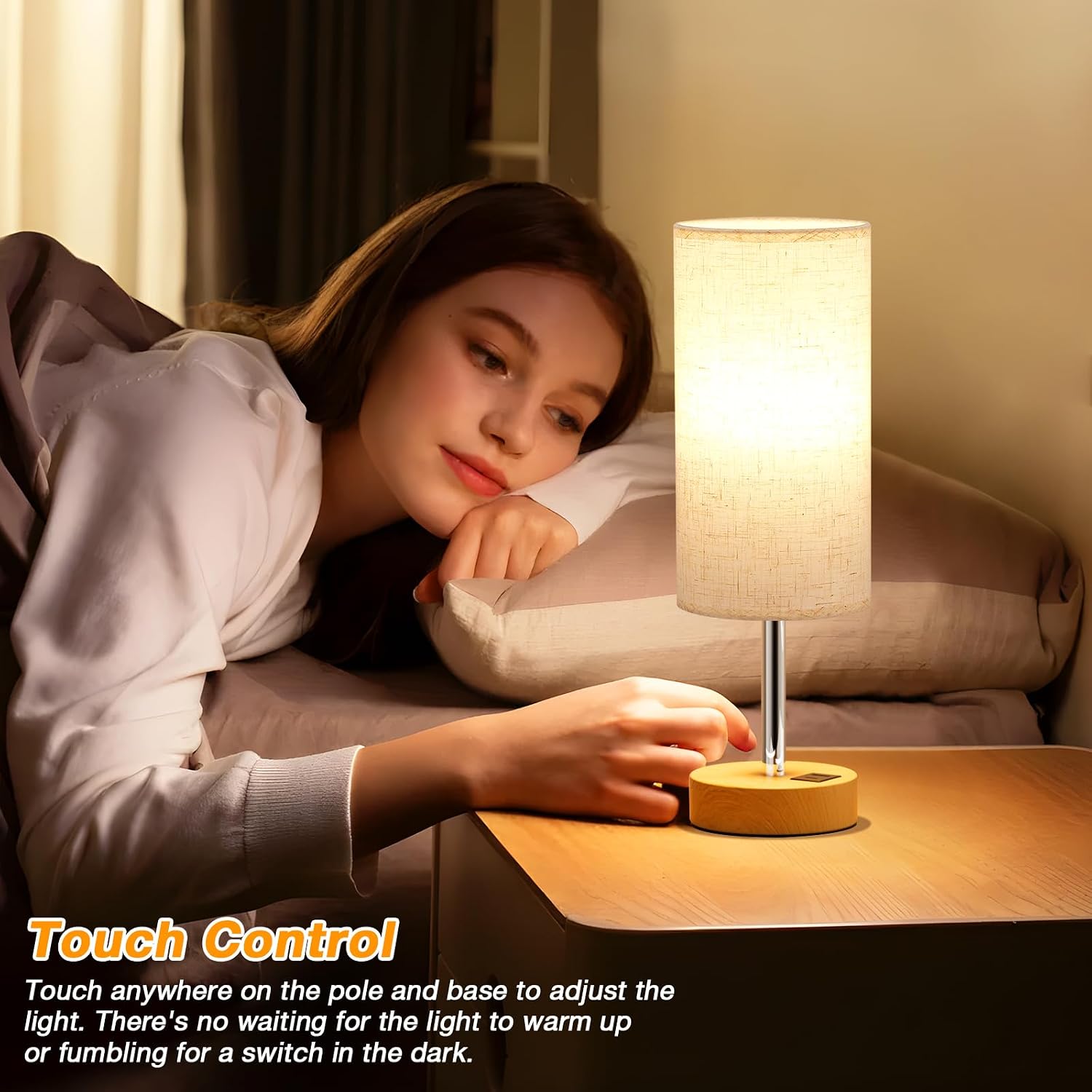 Dicoool Wood USB Touch Table Lamp