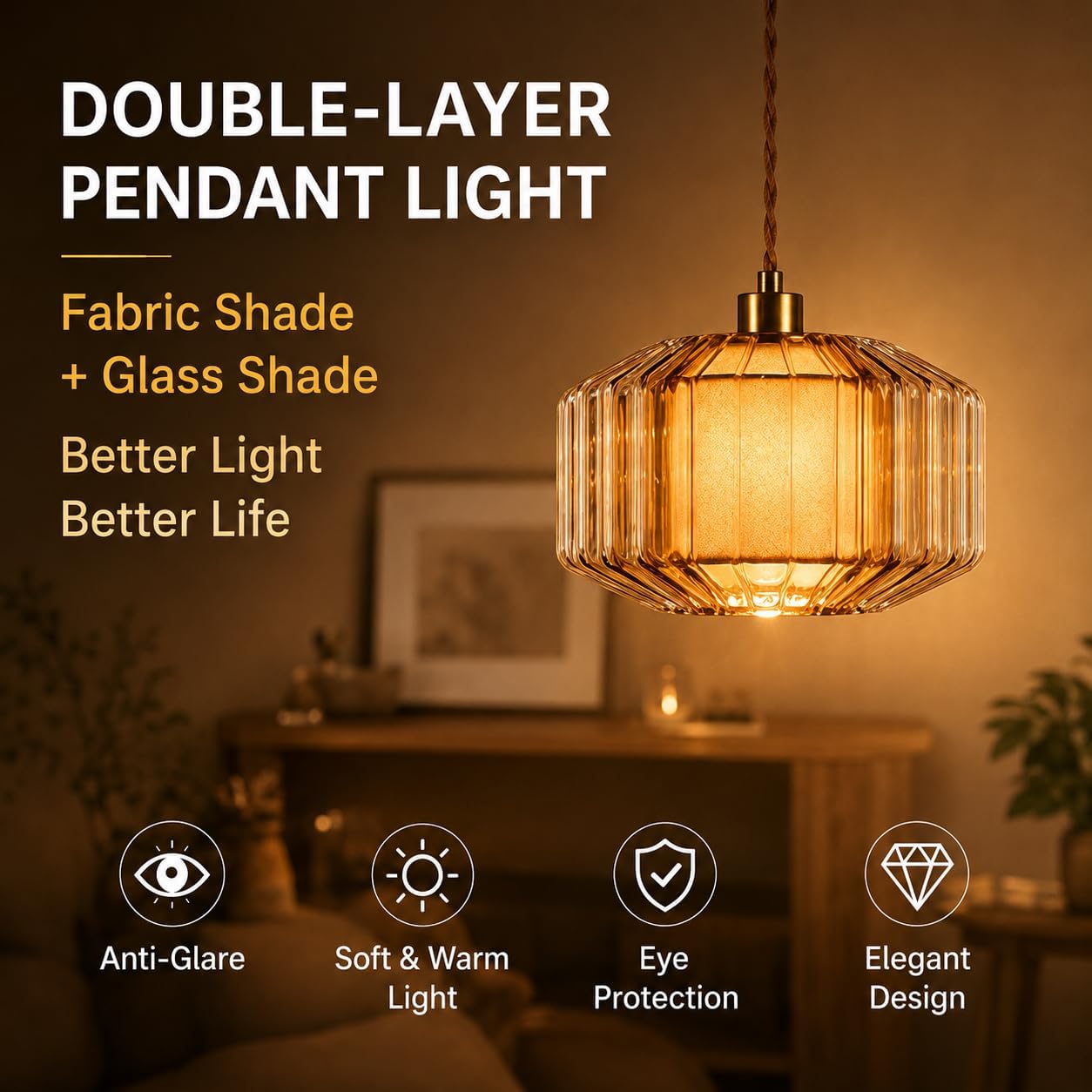 Gold Amber Glass Plug-in Pendant Light