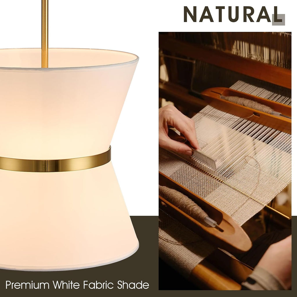 Gold White Drum Fabric Pendant Light