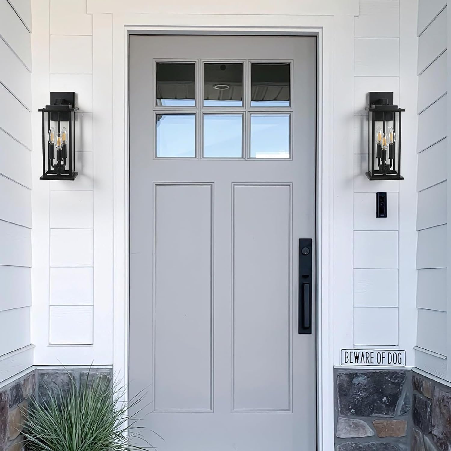 15" 3-Light Black Outdoor Wall Lantern