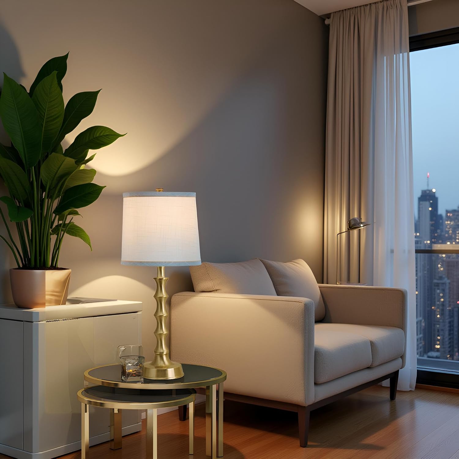 Gold Linen Table Lamps Set