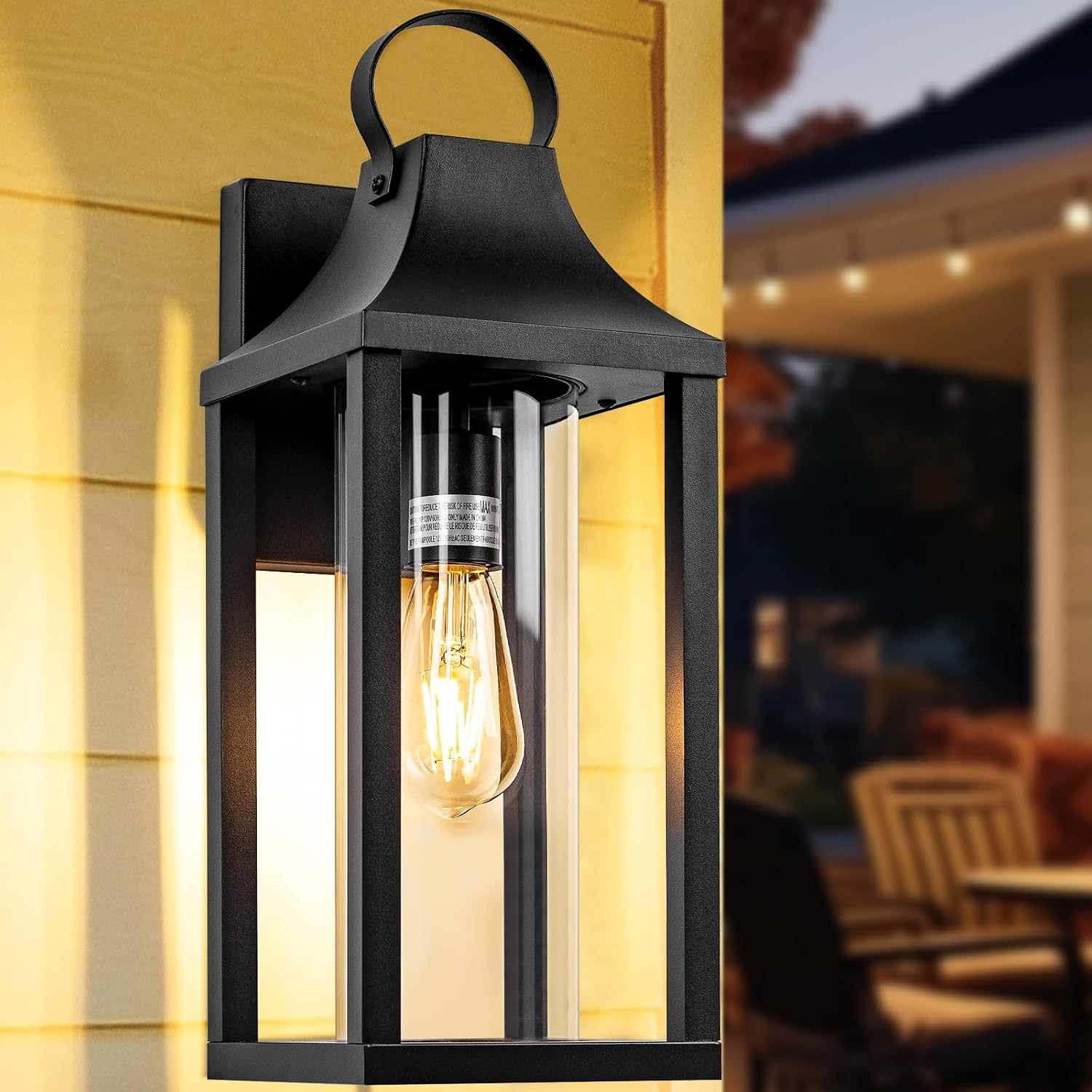 17" Black Cylindrical Glass Outdoor Wall Lantern
