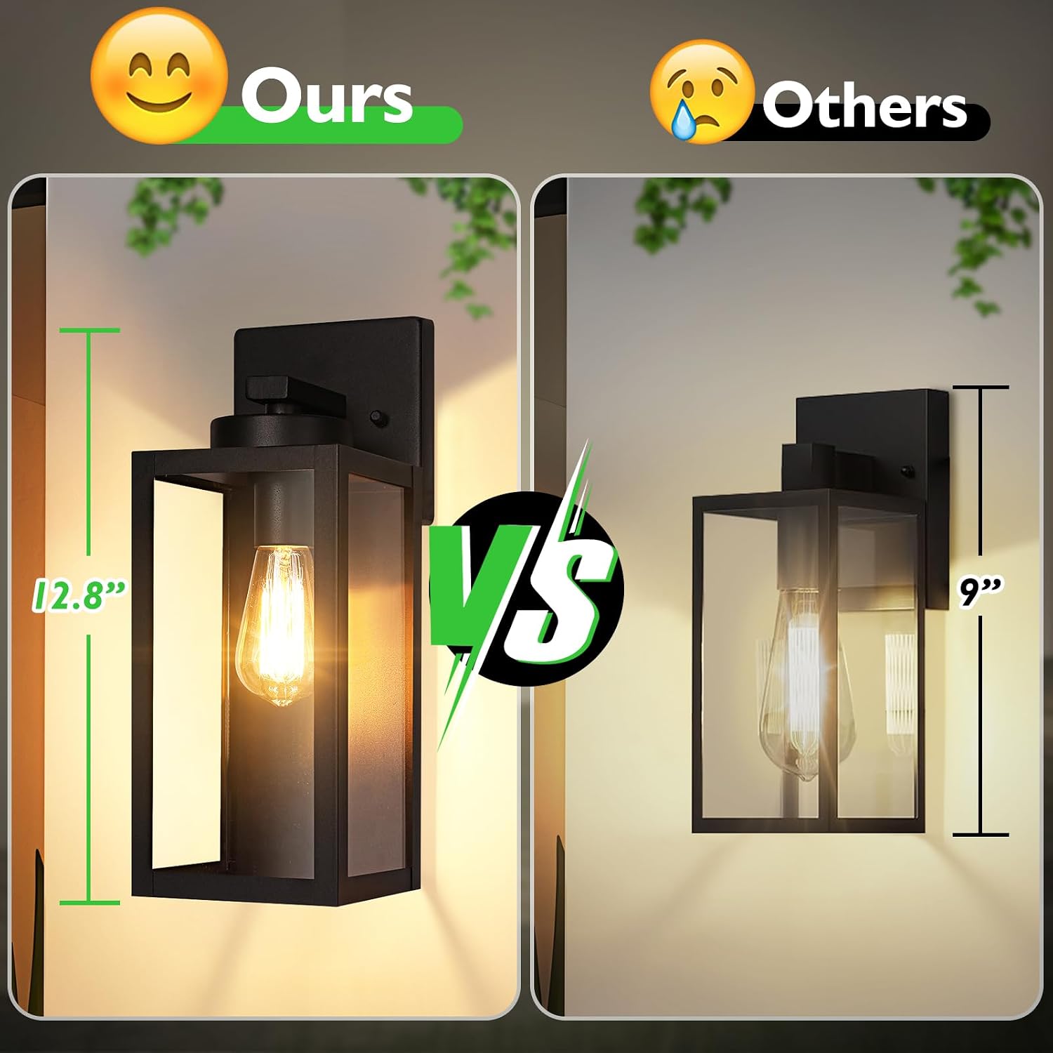 Matte Black Glass Outdoor Wall Lanterns 2 Pack