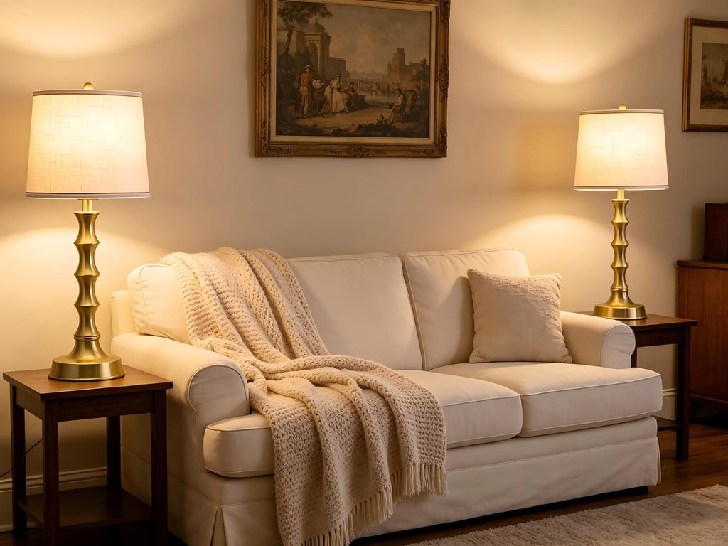 Gold Linen Table Lamps Set