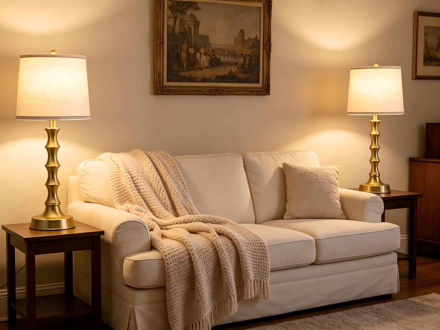 Gold Linen Table Lamps Set