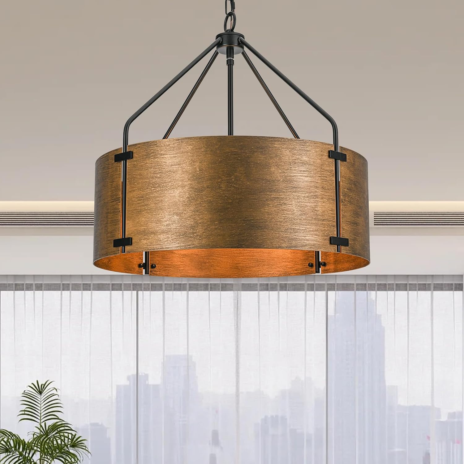Copper Bronze Industrial Drum Chandelier