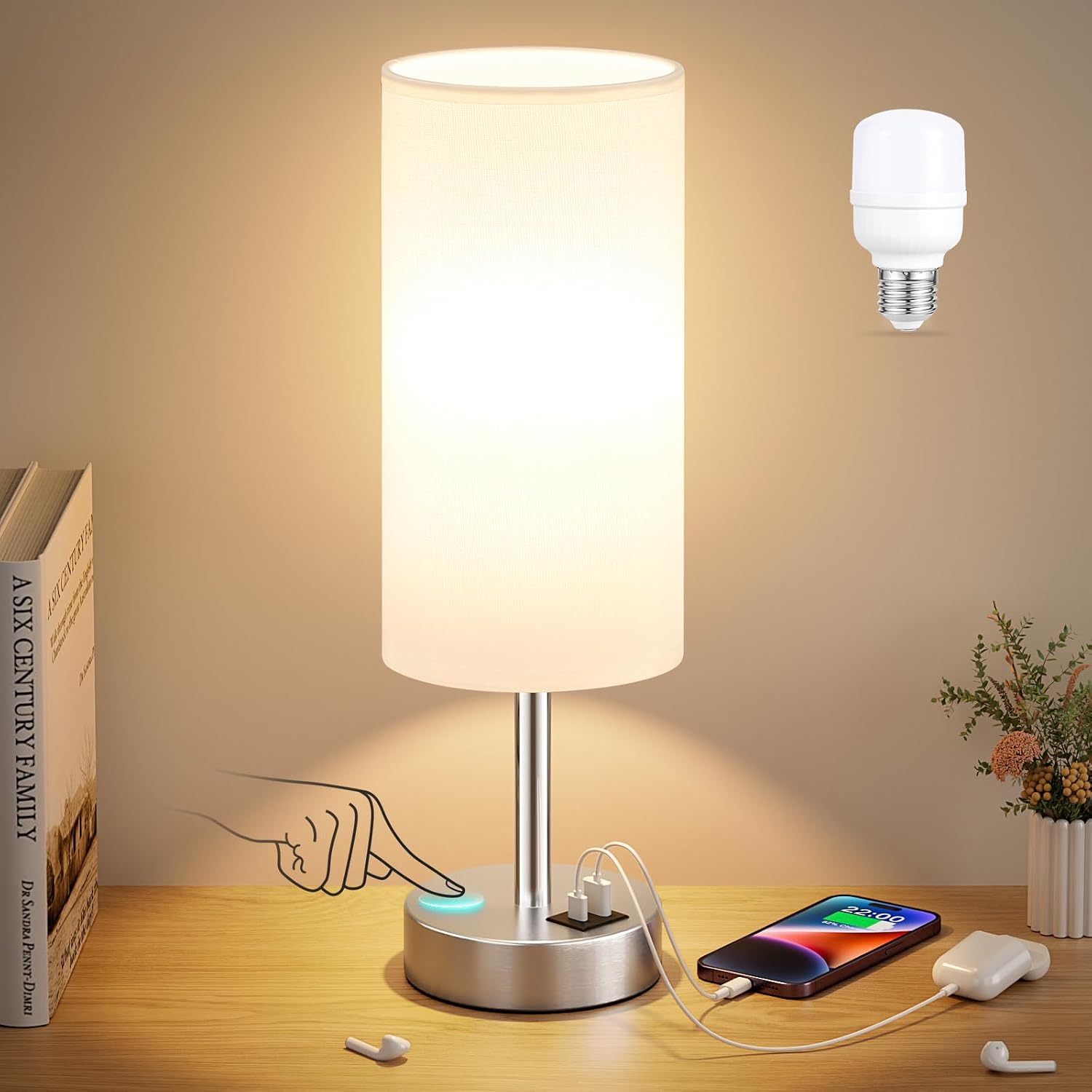 Dicoool Wood USB Touch Table Lamp