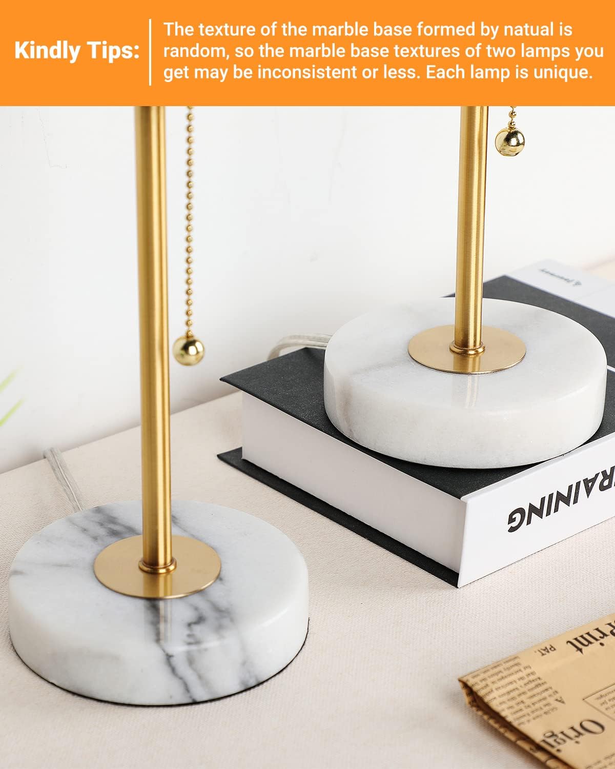 Marble Base Linen Table Lamps Set