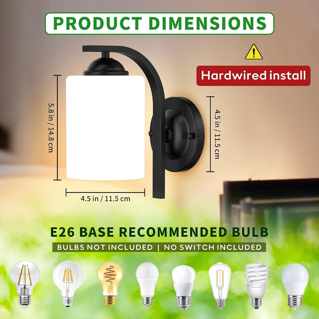 Matte Black Glass Farmhouse Wall Sconces