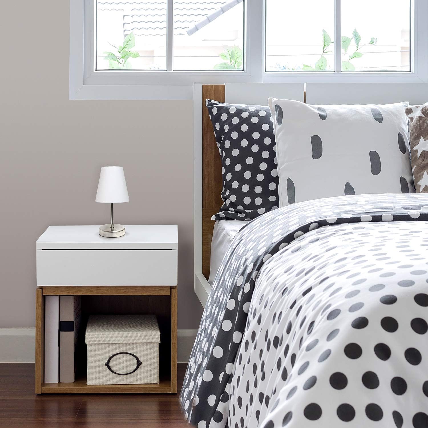 Sand Nickel Table Lamp White Shade