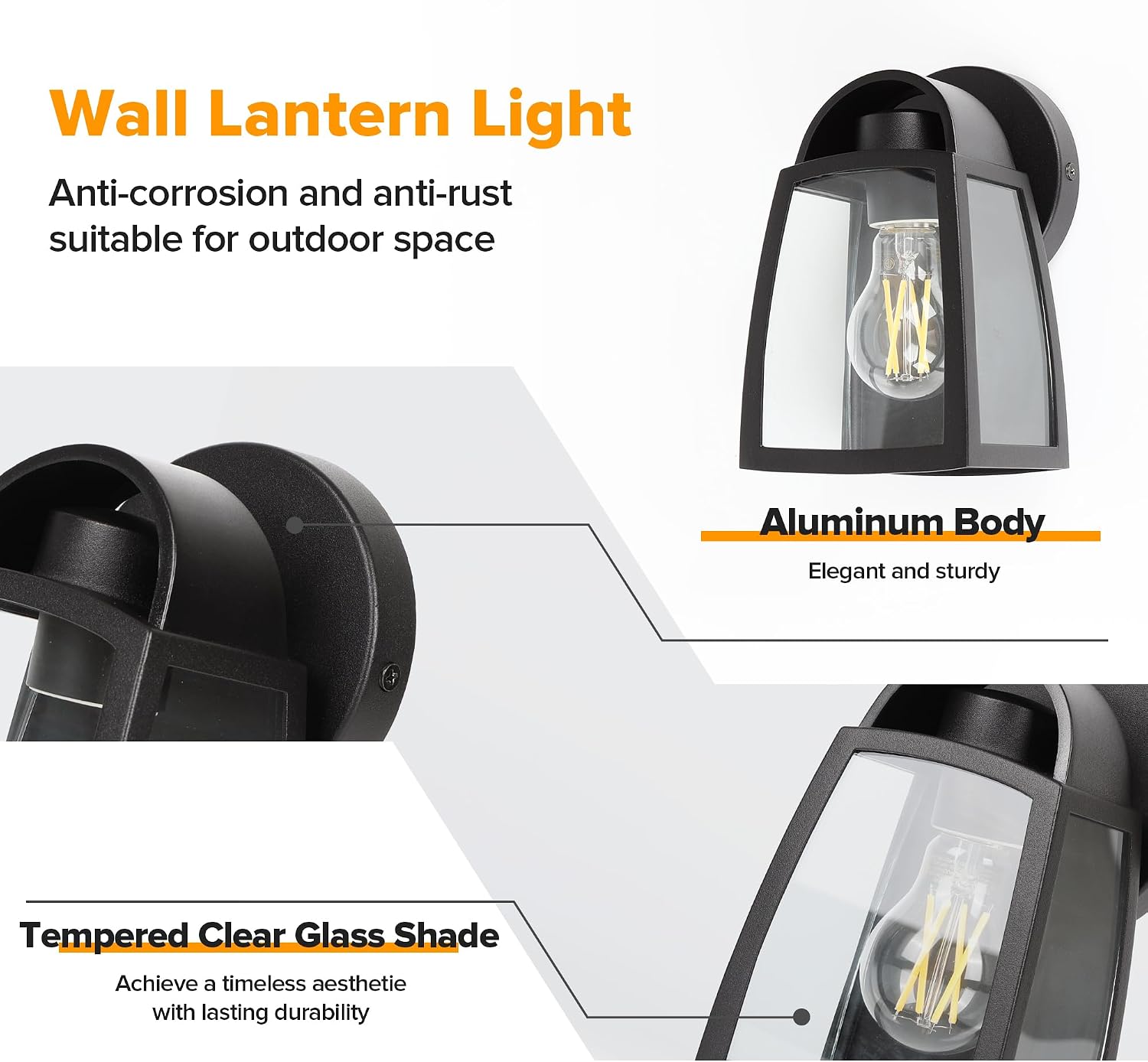 Black Outdoor Wall Lantern 2 Pack