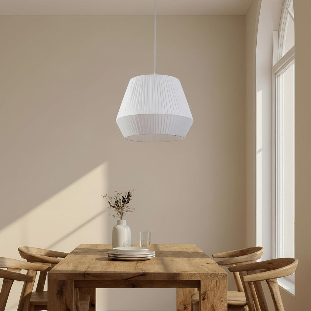 White Fabric Drum Pendant Lamp Shade