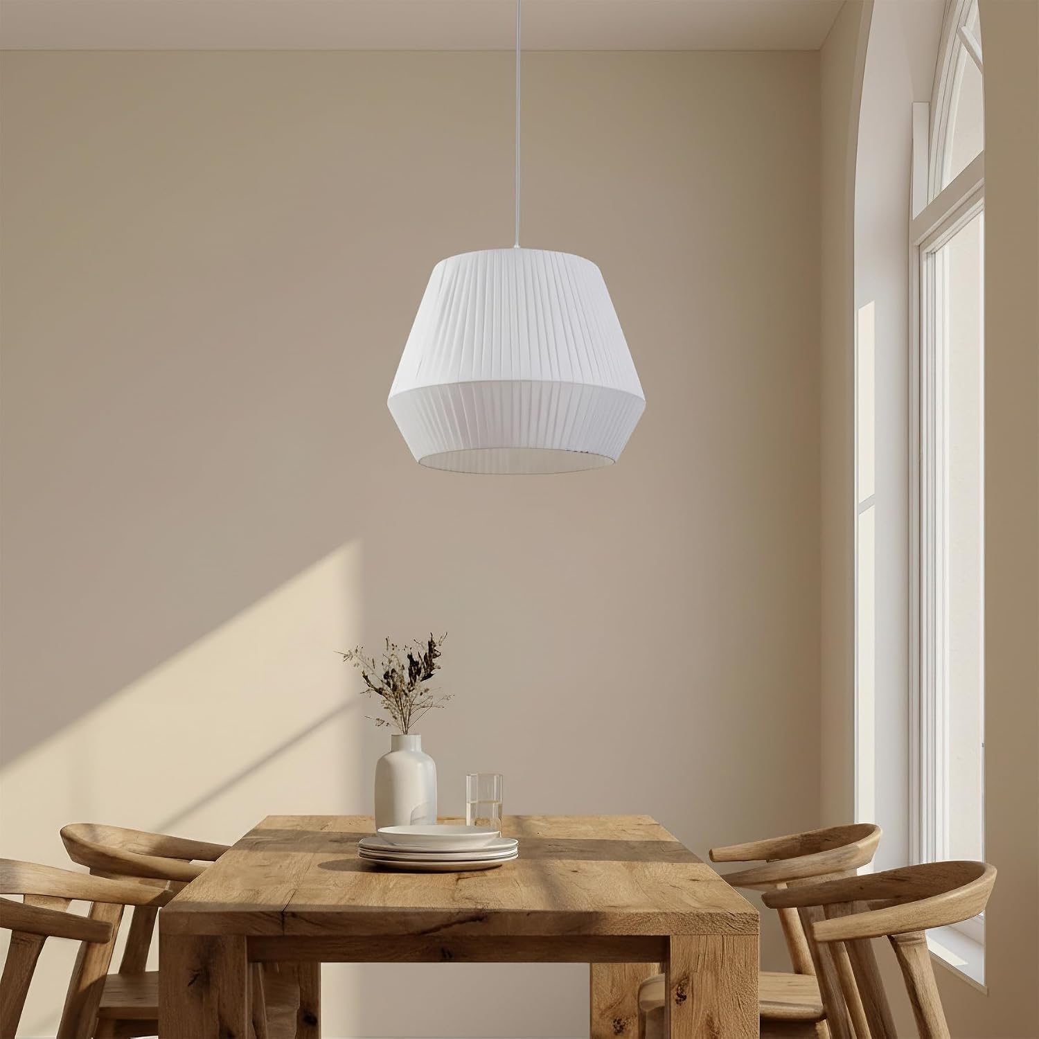 White Fabric Drum Pendant Lamp Shade