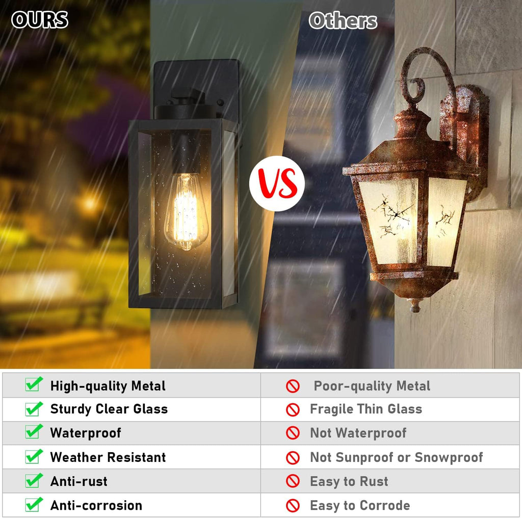 Matte Black Glass Outdoor Wall Lanterns 2 Pack