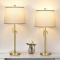 Gold White Shade Table Lamps Set
