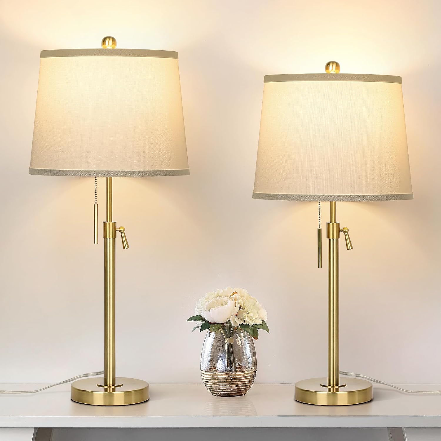Gold White Shade Table Lamps Set