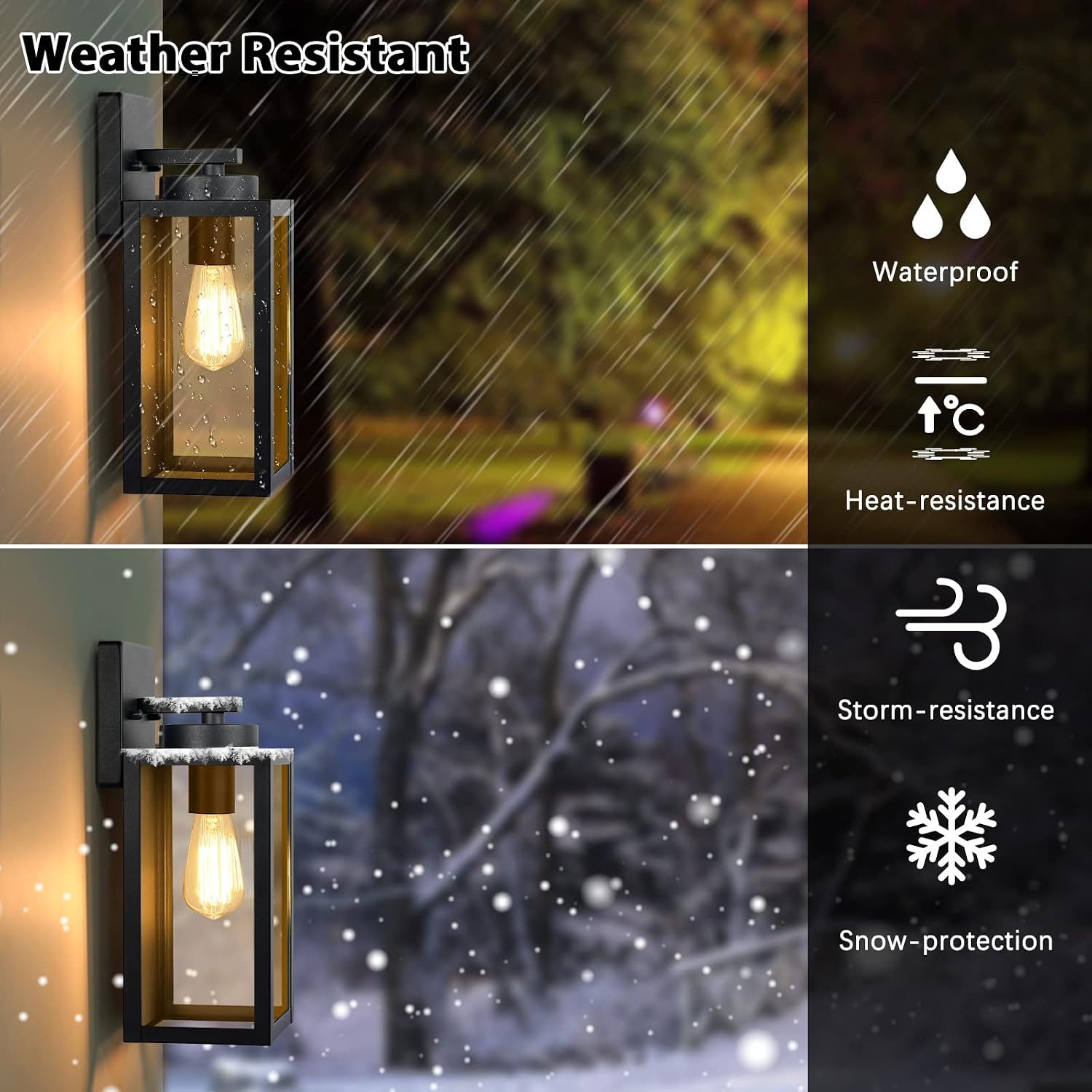 Matte Black Glass Outdoor Wall Lanterns 2 Pack